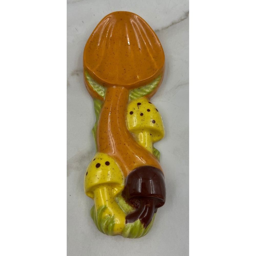 Vintage Arnels Mushroom Ceramic Spoon Rest Retro 70s Kitchen Decor Orange Yellow
